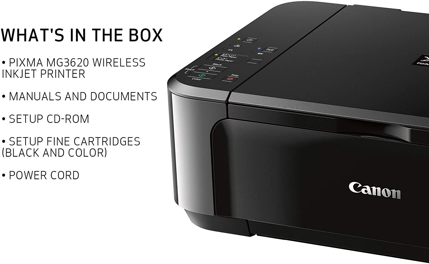 Canon Pixma MG3620 Wireless All-In-One Color Inkjet Printer with Mobile and Tablet Printing, Black Canon Pixma MG3620 Wireless All-In-One Color Inkjet Printer with Mobile and Tablet Printing, Black